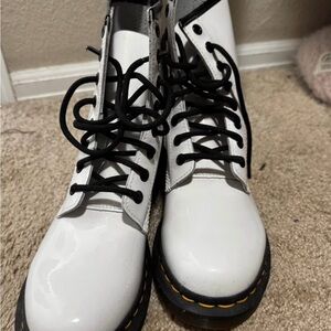 Dr. Martens White Combat Boots with Black Laces